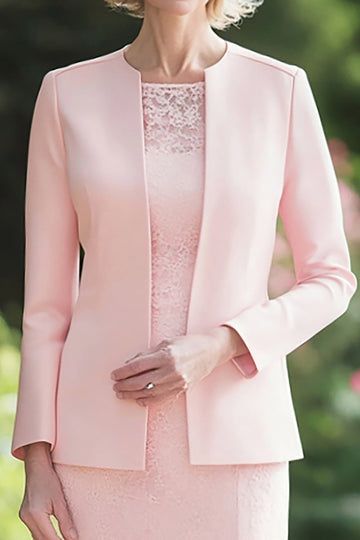 Lace Crepe 2 Piece Pink Long Sleeves Mother of the Bride Dress